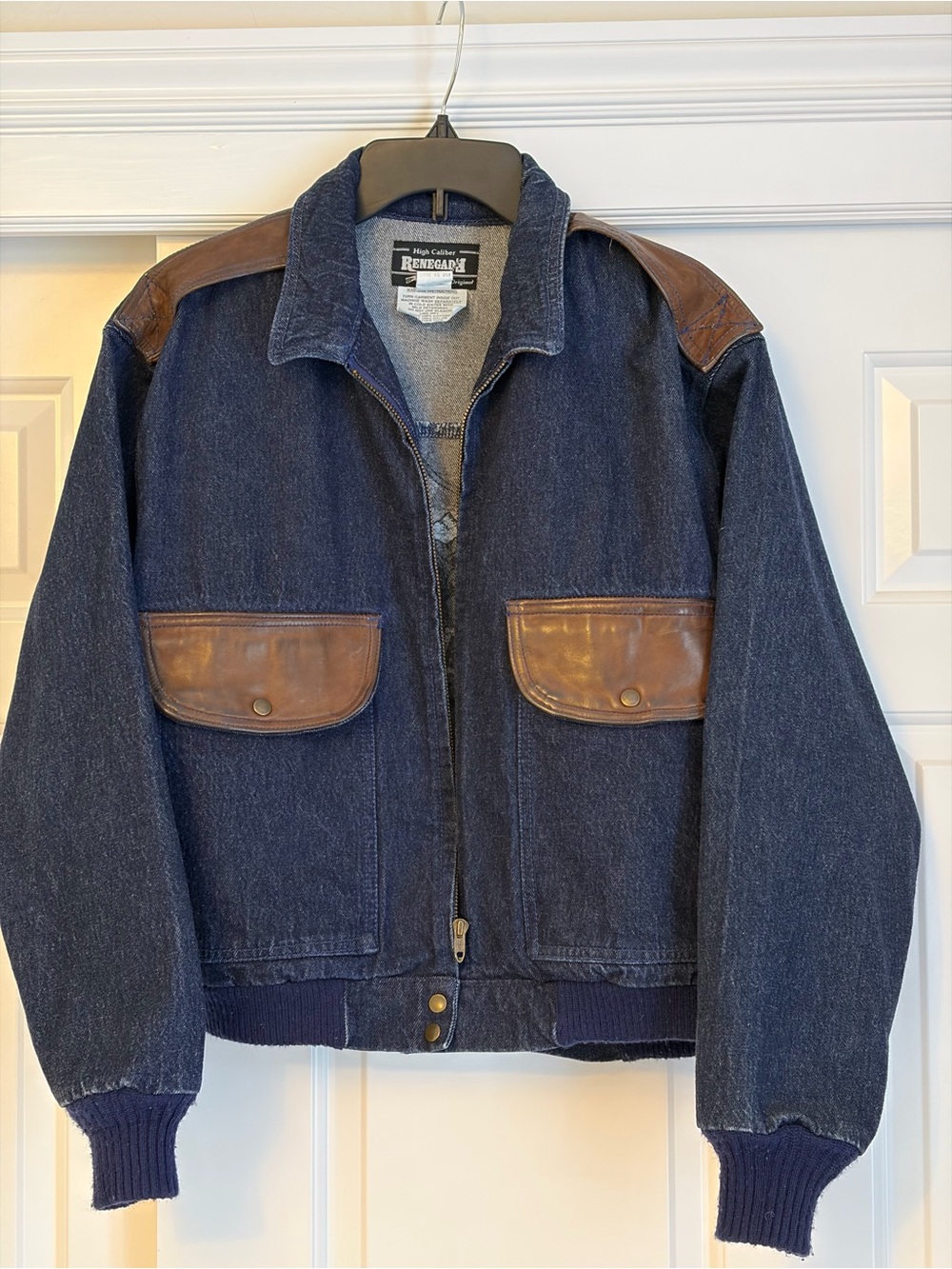 Vintage 100% Cotton High Caliber Renegade Denim Jacket with Leather Trim